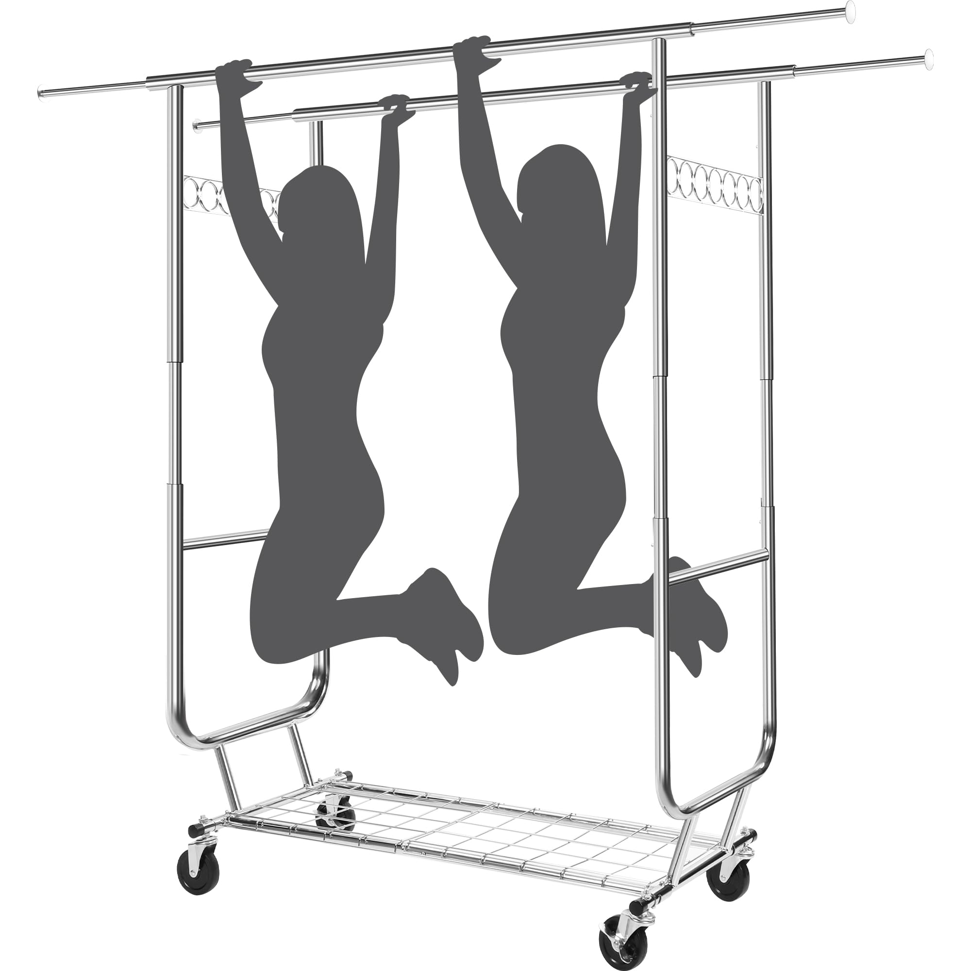 Rolling Clothing Racks for Hanging Clothes, Heavy Duty Clothing Garment Rack Holds 610LBS, Portable Clothes Rack with Wheels Collapsible Commercial Garment Rack for Closet Bedroom Laundry Room