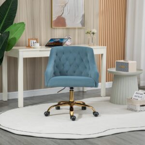 ZOBIDO Comfy Home Office Task Chair with Wheels, Cute Modern Upholstered Velvet Seashell Back Adjustable Swivel Vanity Desk Chair, for Women, for Girls, Living Room(Haze Blue)