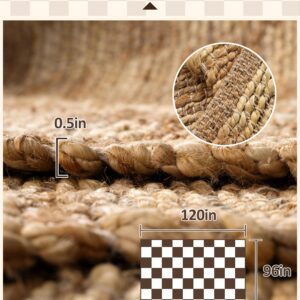 SUMGAR Neutral 100% Jute Rug 8x10 Ft Hand Woven Boho Area Rug Fiber Braided Checkered Large Carpet Home Decor for Living Room Bedroom Dining Room