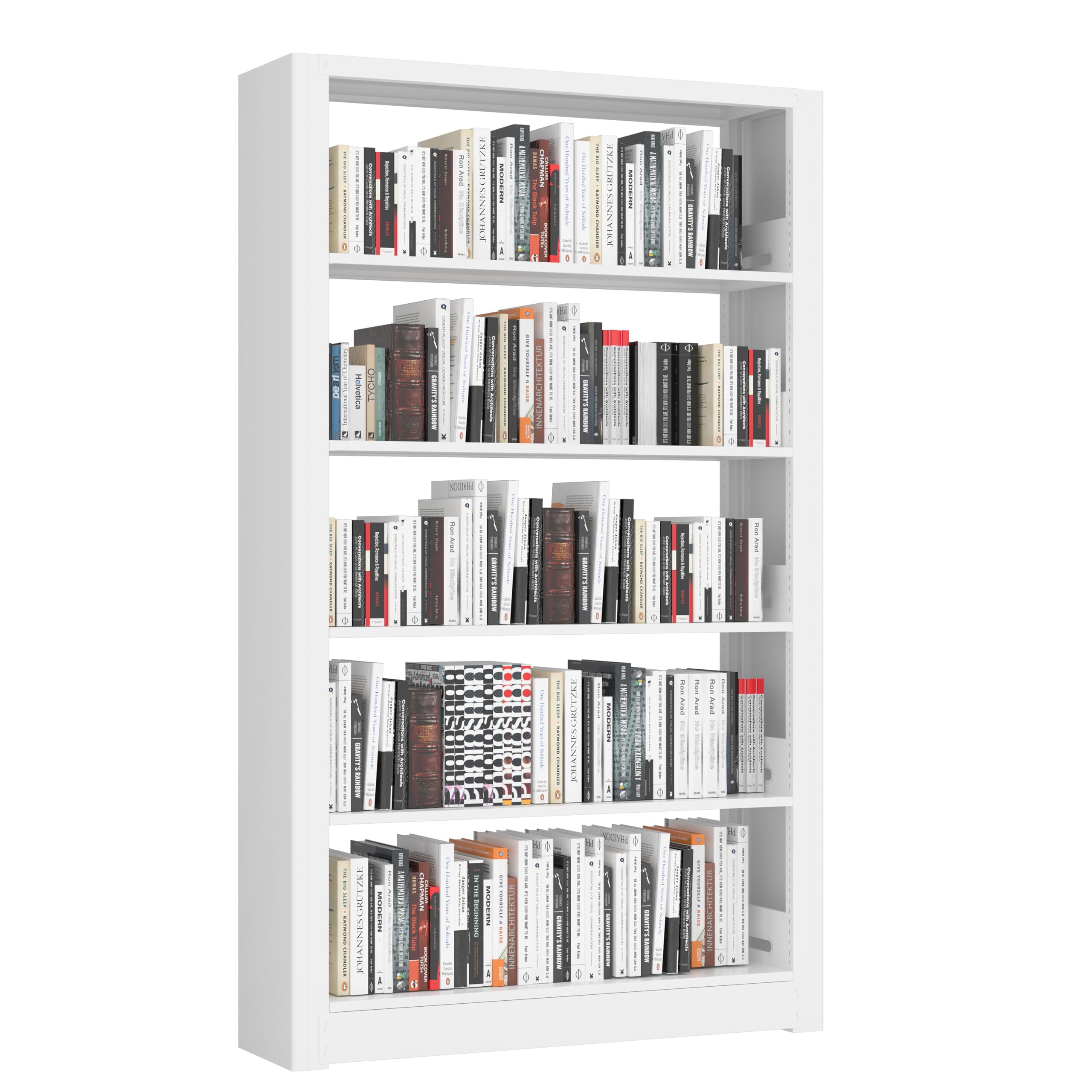 OSEILLC 5-Tier Bookshelf, White Bookshelf with Adjustable Storage Shelves, Metal Bookshelf, 69" Tall Bookcase for Living Room, Library, Office, Bedroom, Including Book Stopper