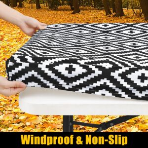 Smiry Rectangle Picnic Table Cloth, Waterproof Elastic Fitted Outdoor Tablecloths for 6 Foot Tables, Wipeable Flannel Backed Vinyl Table Cover for Camping, Dining and Indoor (30"x72", Black)