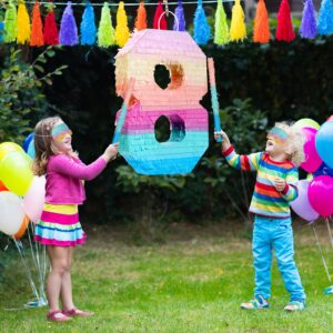 Jenaai 16 Inch Number Piñata Macaron Piñata Small Kids Birthday Party Piñata with Blindfold Stick and Confetti Small Piñata for Birthday Unicorn Birthday Wedding Baby Shower Decor(Number 8)