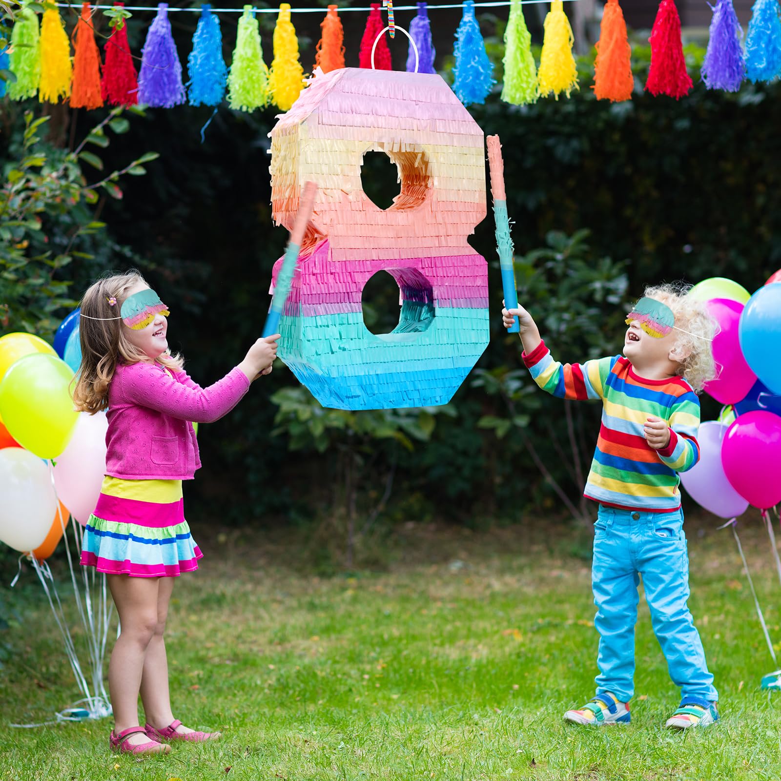 Jenaai 16 Inch Number Piñata Macaron Piñata Small Kids Birthday Party Piñata with Blindfold Stick and Confetti Small Piñata for Birthday Unicorn Birthday Wedding Baby Shower Decor(Number 8)