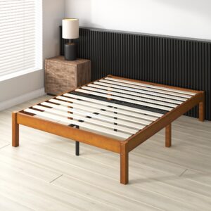 zinus ellie 14 inch bamboo platform bed frame, wood slat support, no box spring needed, easy assembly, queen