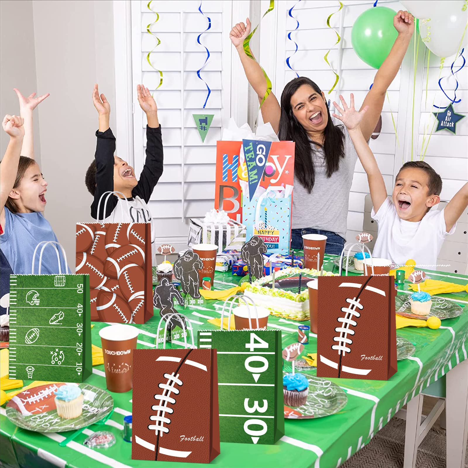 16pcs Football Goodie Bags for Boys with Handle Football Paper Bags Football Treat Bags Football Gift Bags Football Theme Party Decorations Football Party Bags for Kids Birthday Party Supplies