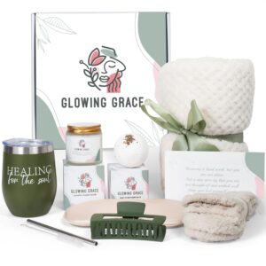 glowing grace get well soon gift baskets for women, thinking of you gift basket, self care gifts for women, spa get well gifts for women, after surgery gifts box, feel better gifts for women