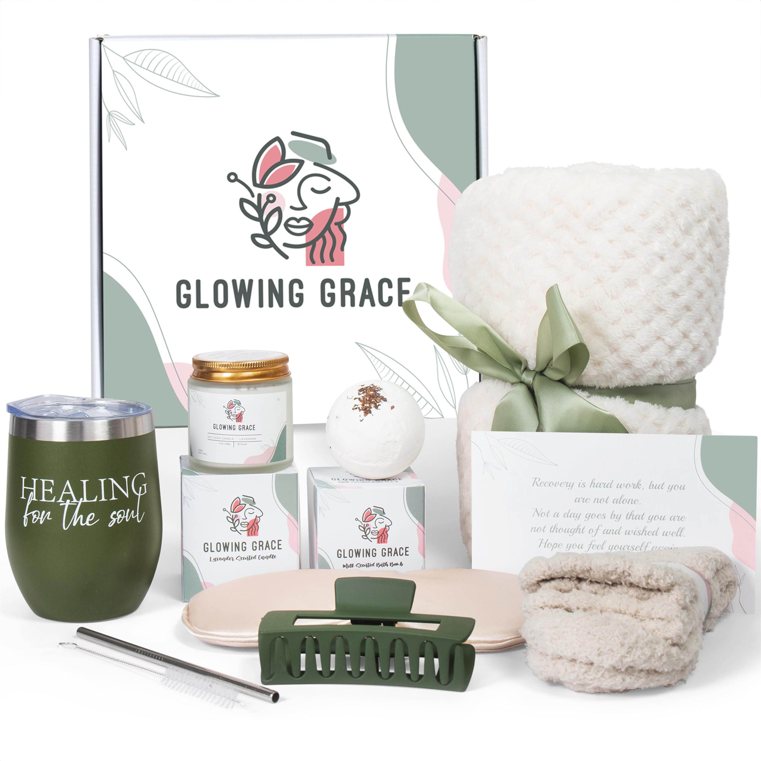 Glowing Grace Get Well Soon Gift Baskets for Women, Thinking of You Gift Basket, Self Care Gifts for Women, Spa Get Well Gifts for Women, After Surgery Gifts Box, Feel Better Gifts for Women