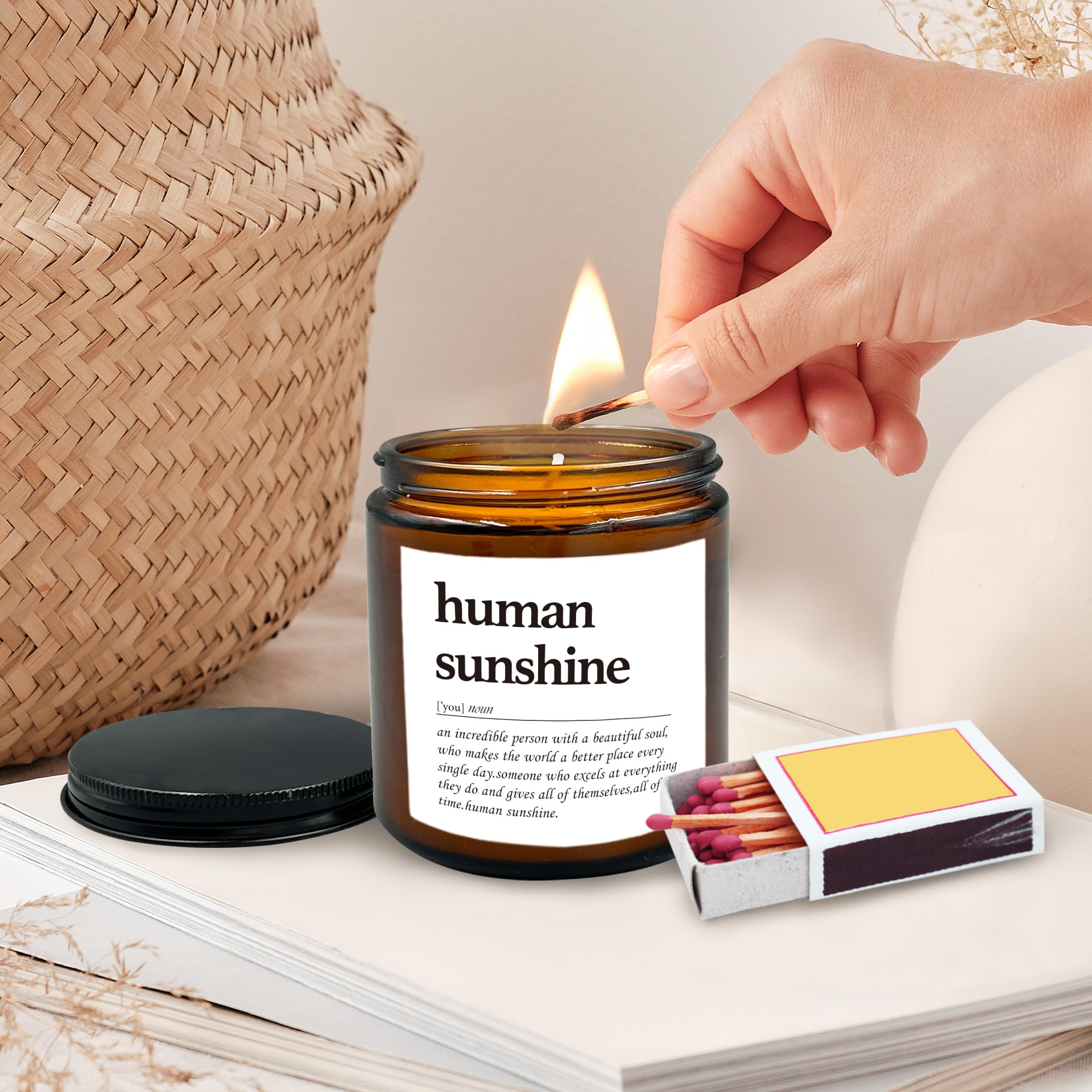 HIWX Human Sunshine Scented Candle, Appreciation Gifts Candle Gifts For Teachers Coworkers, Inspirational Gifts,Thank You Christmas Soy Jar Candle Gift, Lavender,Vetiver,Sandalwood Scented 8oz Holders