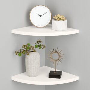 ballucci corner shelves wall mount, floating corner shelf set of 2 for bedroom, living room, bathroom, kitchen, kids room, home décor, 12 x 12 inch, white