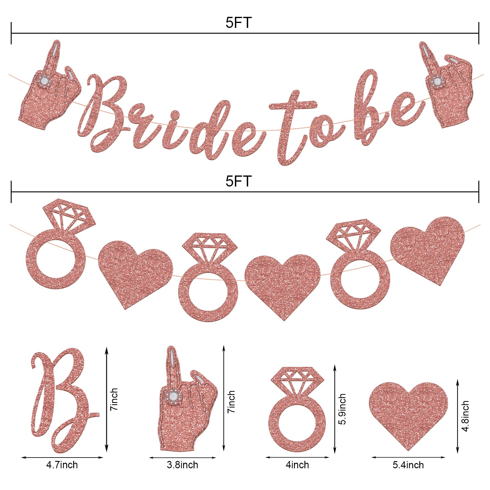 Gifloon Pre-Strung Bride to Be Banner with Ring Finger, Glitter Bride to Be Sign for Bridal Shower Bachelorette Party Decorations, Funny Bridal Shower Banner, Rose Gold