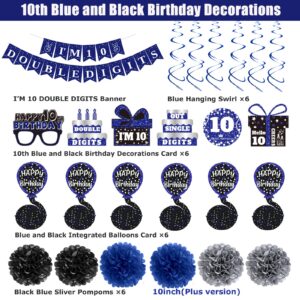 10th Birthday Decorations for Boys Girls, Blue I'm 10 Double Digits Banner Party Decorations, Happy 10th Birthday Decor Double-Sided Card Pompoms Hanging Swirl for Ten Years Old Boys Girls Gifts 45pcs