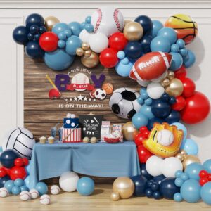 dusty blue sport theme birthday party balloons garland arch kit with 149pcs football vollyball soccer baseball basketball party balloons for sport favor theme birthday party decorations (colorful)