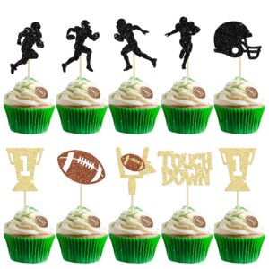 36pcs rugby ball cupcake toppers glitter trophy american football cupcake picks touchdown player cake decorations for super bowl rugby sports theme baby shower kids birthday party supplies