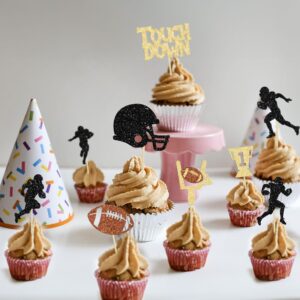 36Pcs Rugby Ball Cupcake Toppers Glitter Trophy American Football Cupcake Picks Touchdown Player Cake Decorations for Super Bowl Rugby Sports Theme Baby Shower Kids Birthday Party Supplies