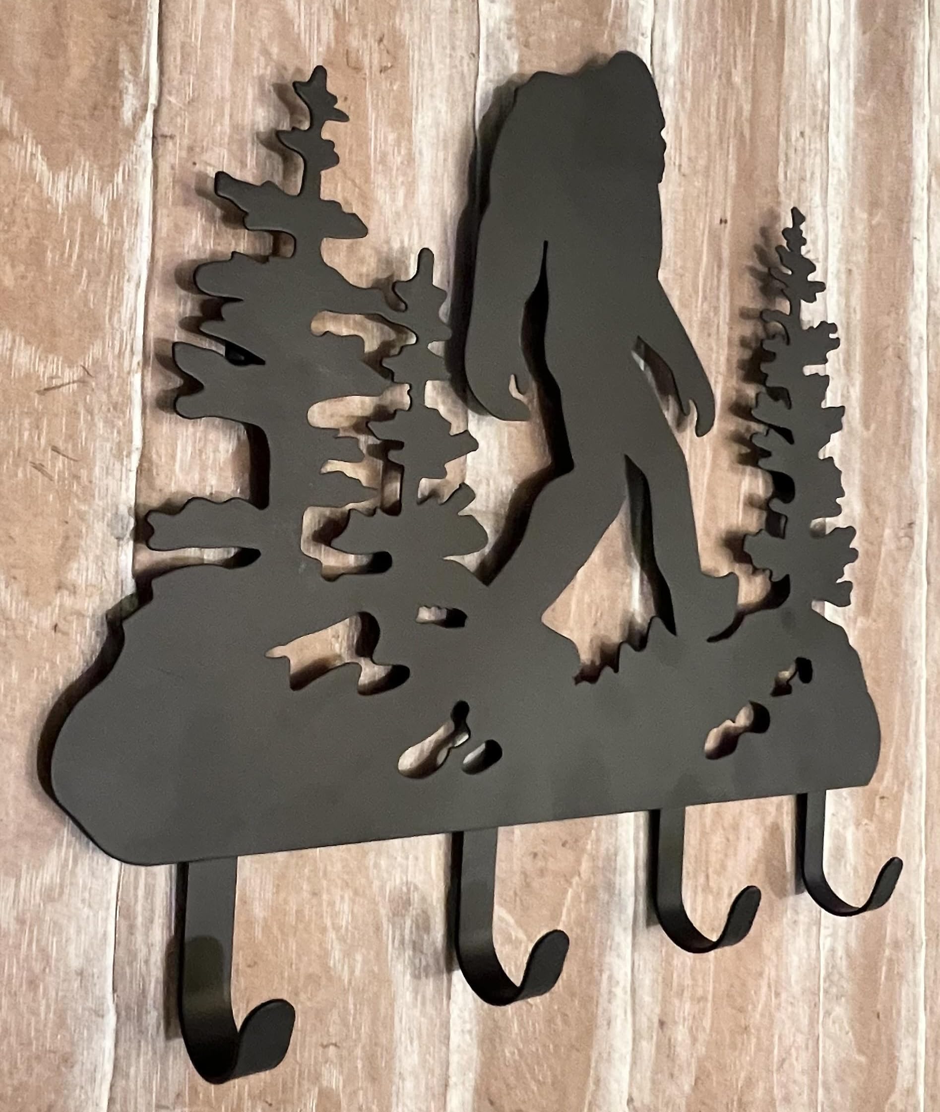 Top Brass Bigfoot Sasquatch Metal Wall Hooks - 4 Strong Hooks for Keys, Caps, Jackets, Bags - Rustic Cabin, Lodge, Mountain Art Decor