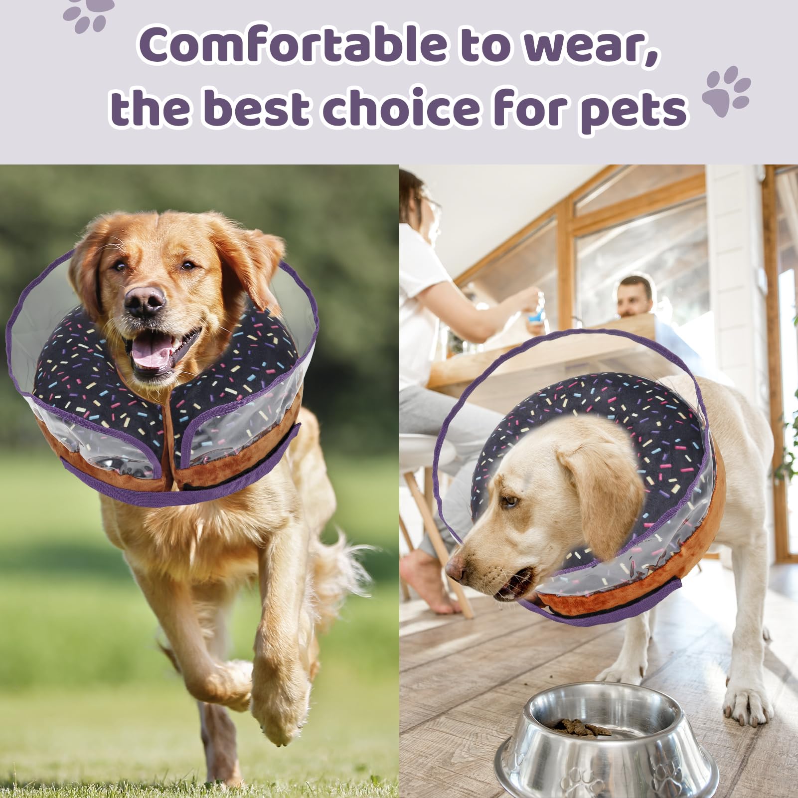 Guiqulai Dog Cone,Inflatable Dog Cone for Small, Medium and Large Dogs, Soft Cone for Dogs After Surgery with Adjustable Buckle and Cute Pattern to Stop Licking and Biting Wounds - L(Neck 12"-18")