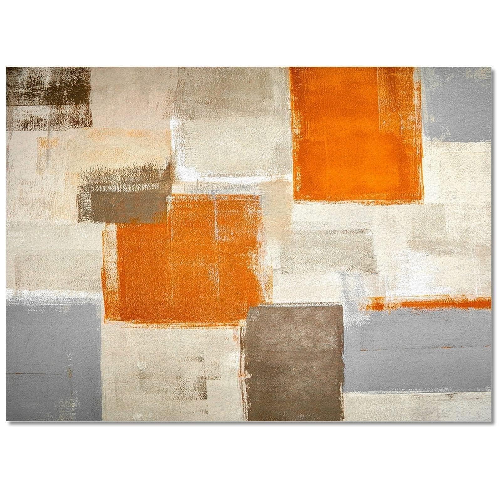 Modern Graffiti Art Area Rugs, Abstract Geometric Orange Grey Indoor Low Pile Rug, Non-Slip Breathable Durable Kids Rugs, for Room Sofa Living Room Mat Bedroom Home Decor Carpet(4x6ft