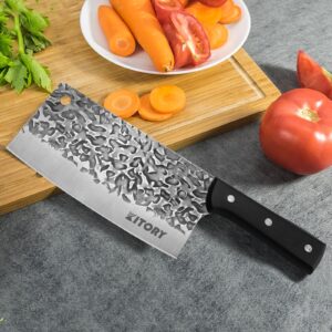 Kitory Cleaver Knife, 7" Light Weight Chinese Chefs Knife, Hand Forged Blade with Guard, Full Tang High Carbon Stainless Steel kitchen Knife, 2024 Gifts For Women and Men