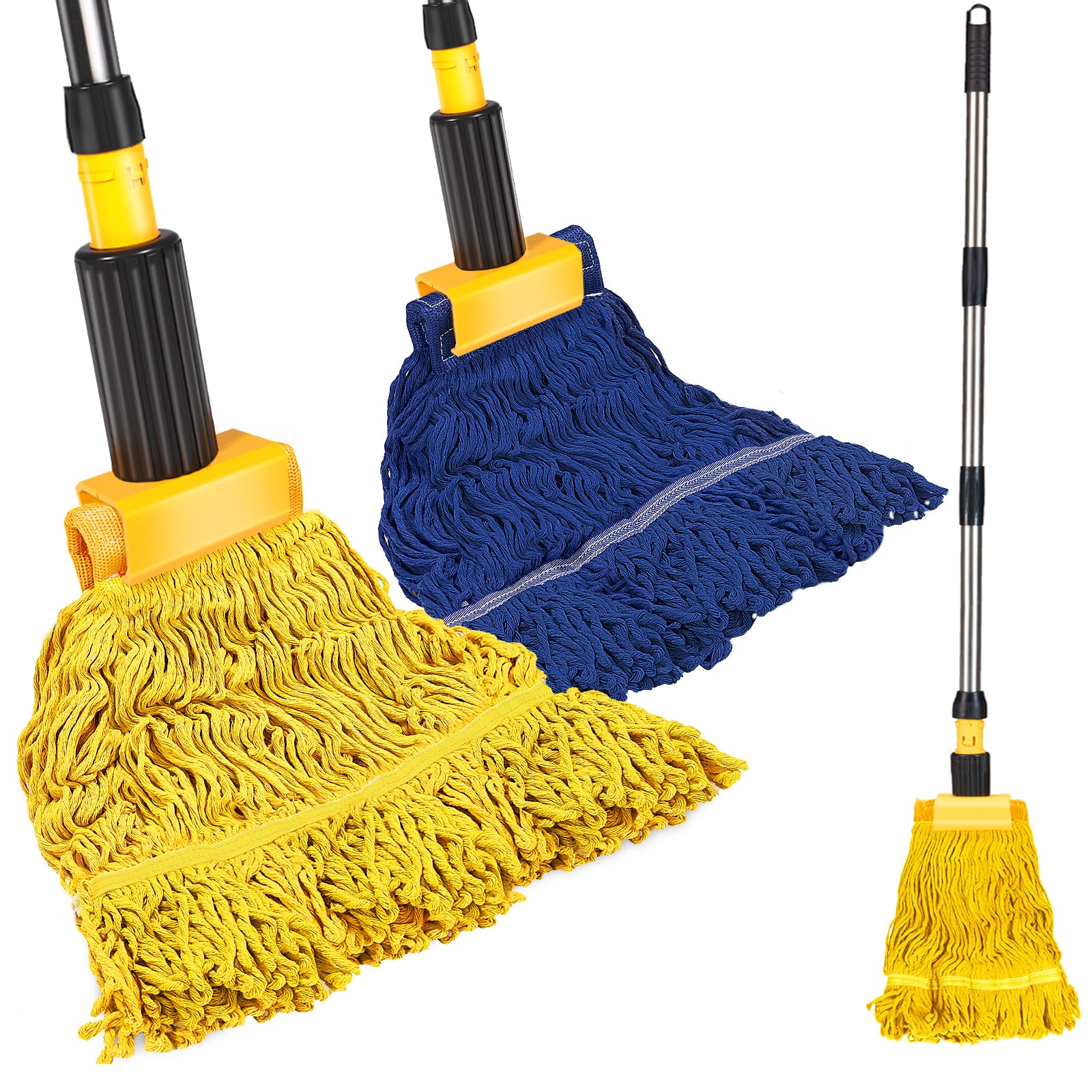 Kasunpul Commercial Mop, Looped-End String Wet Mop, Industrial Mop, 69" Heavy Duty Mops with 2 String Mop Heads for Floor Cleaning, Home, Kitchen, Office