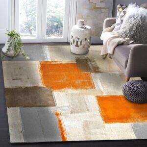 Modern Graffiti Art Area Rugs, Abstract Geometric Orange Grey Indoor Low Pile Rug, Non-Slip Breathable Durable Kids Rugs, for Room Sofa Living Room Mat Bedroom Home Decor Carpet(4x6ft