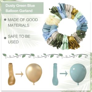 Amandir 170Pcs Dusty Blue Green Balloon Garland Arch Kit, Haze Fog Blue Ash Mist Sage Green Sand White Gold Confetti Balloons for Baby Shower Wedding Bridal Boho Birthday Party Backdrop Decorations