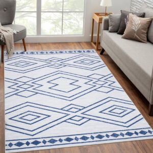 royhome moroccan rug 9x12 large area rug modern geometric accent rug soft rug machine washable rug non slip indoor carpet for living room bedroom, blue, 9’x12’