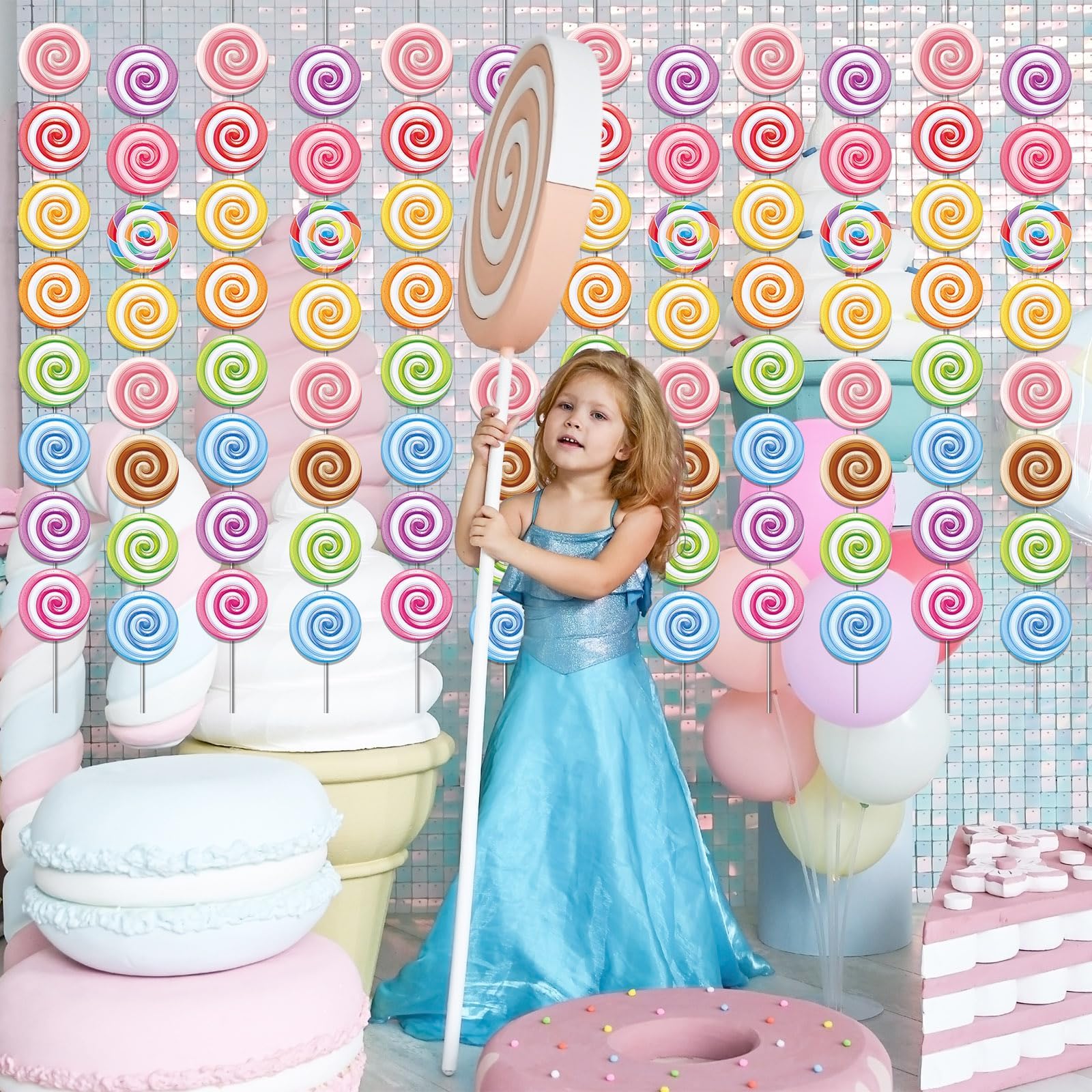 12pcs Candyland Party Decorations Banners Candy Hanging Swirl Candyland Birthday Garland Kit Lollipop Paper Cutouts for Candyland Theme Birthday Baby Shower Party Favor Indoor Home Office Decor