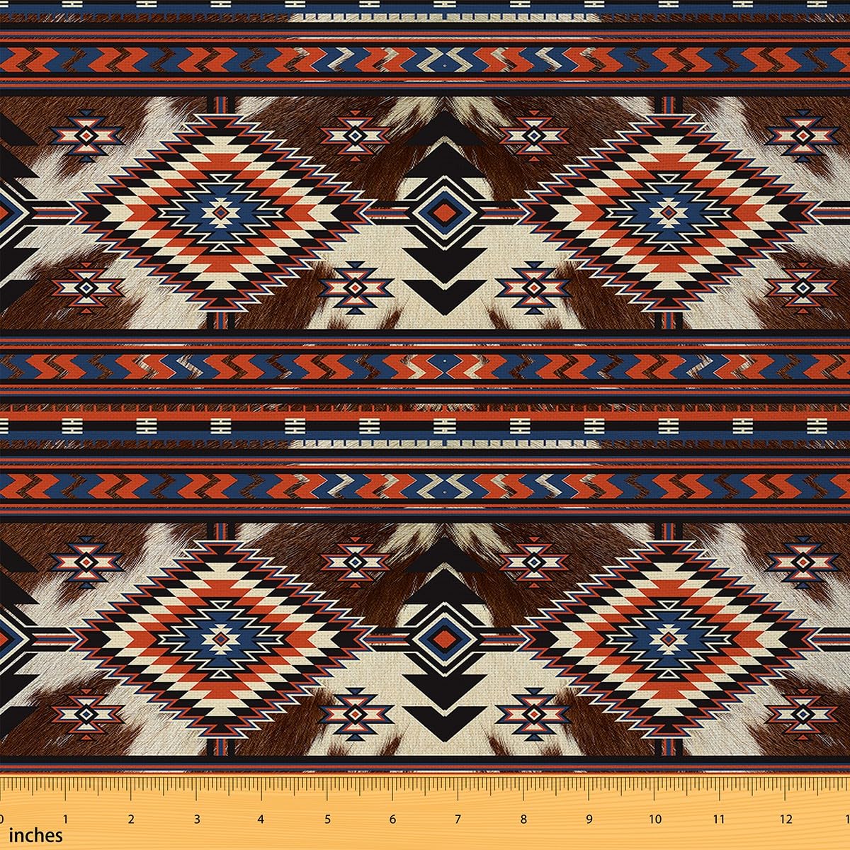 Orange Brown Cowhide Aztec Fabric by The Yard 2 Yard, Western Boho Upholstery Fabric for Kids Ethnic Tribe Arrow Aztec Decorative Waterproof Outdoor Fabric Cow Fur Print Outdoor Fabric Microfiber