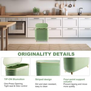 Supteron Bathroom Trash Can with Lid 3.2 Gallon Narrow Trash Can Small Plastic Trash Bin 12 Liter with Press Type Lid for Bedroom Bathroom, Mint Green