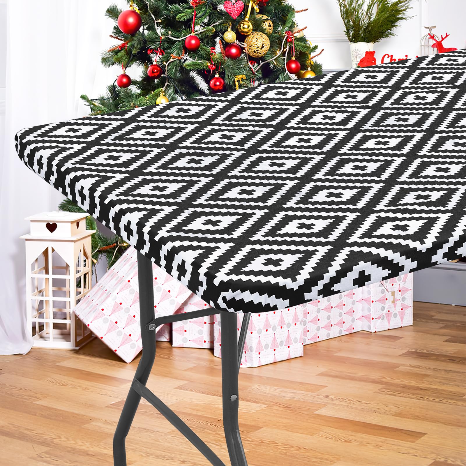 Smiry Rectangle Picnic Table Cloth, Waterproof Elastic Fitted Outdoor Tablecloths for 6 Foot Tables, Wipeable Flannel Backed Vinyl Table Cover for Camping, Dining and Indoor (30"x72", Black)