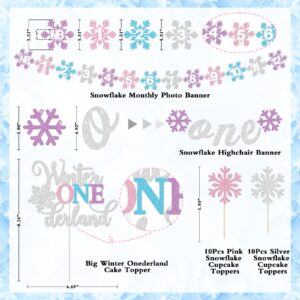 Winter Onederland 1st Birthday Decorations Girl, Winter Onederland Banner, Snowflake Photo Banner Highchair Banner Snowflake Balloon Arch Garland for Winter First Birthday Baby Shower Party Supplies