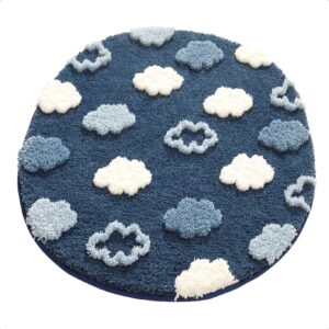 cute blue area rug, funny clouds area mats, shaggy high pile non slip soft absorbent washable, bedroom bedside bathroom kids gaming nursery room rugs home decor rug (clouds, 40" x 40")