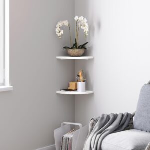 Ballucci Corner Shelves Wall Mount, Floating Corner Shelf Set of 2 for Bedroom, Living Room, Bathroom, Kitchen, Kids Room, Home Décor, 12 x 12 inch, White