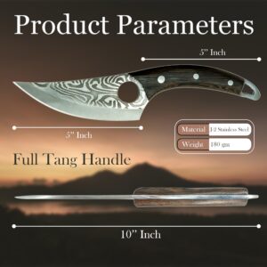 I.N Premium Chef knife 5 inch Handmade Japanese High Carbon Stainless Steel Kitchen Knife with Leather Sheath Full Tang Blade Ergonomic Wenge Wooden Handle for Camping,BBQ