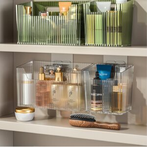 Set Of 2 Storage Organizer Bins Wall Mounted Organizer Basket, Shower Caddy Stackable Clear Plastic Makeup Organizer Adhesive Hanging Bin for Bathroom, Kitchen, Cabinet, Pantry, BPA Free, Large, Clear