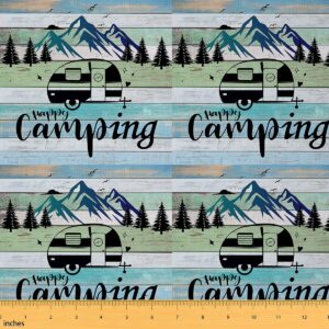 camper print reupholstery fabric 1 yard happy camping upholstery fabric for rv camping fabric by the yard blue patchwork decorative waterproof outdoor fabric for chairs