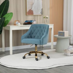 ZOBIDO Comfy Home Office Task Chair with Wheels, Cute Modern Upholstered Velvet Seashell Back Adjustable Swivel Vanity Desk Chair, for Women, for Girls, Living Room(Haze Blue)