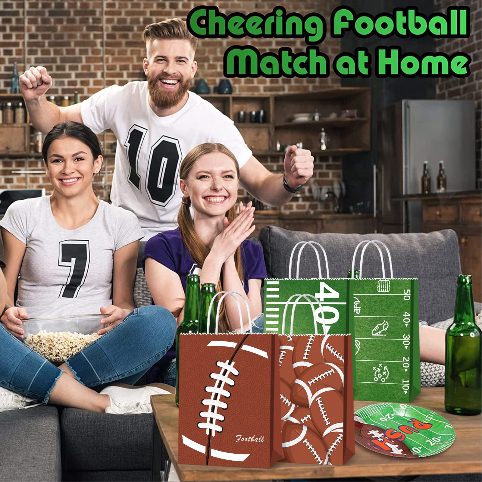 16pcs Football Goodie Bags for Boys with Handle Football Paper Bags Football Treat Bags Football Gift Bags Football Theme Party Decorations Football Party Bags for Kids Birthday Party Supplies