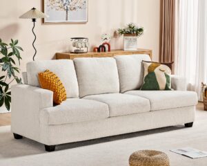 papababe sofa, 3 seater modern couches with extra deep seats, 89 inch wide comfy couches for living room, bedroom and office (chenille, beige)