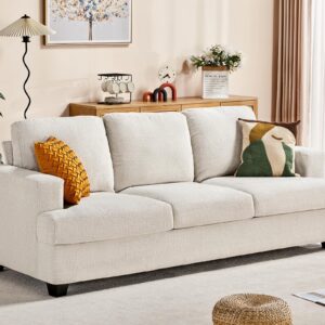 papababe Sofa, 3 Seater Modern Couches with Extra Deep Seats, 89 Inch Wide Comfy Couches for Living Room, Bedroom and Office (Chenille, Beige)