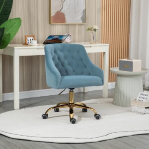 ZOBIDO Comfy Home Office Task Chair with Wheels, Cute Modern Upholstered Velvet Seashell Back Adjustable Swivel Vanity Desk Chair, for Women, for Girls, Living Room(Haze Blue)