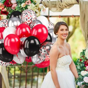 50pcs 12inch Red Black White Silver Balloons and Black Red Confetti Balloons for Graduation Wedding Birthday Baby Shower Party Decorations