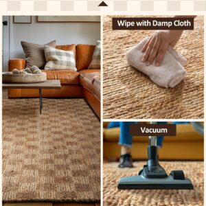 SUMGAR Neutral 100% Jute Rug 8x10 Ft Hand Woven Boho Area Rug Fiber Braided Checkered Large Carpet Home Decor for Living Room Bedroom Dining Room