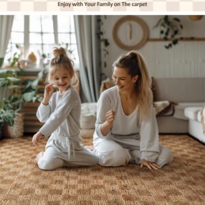 SUMGAR Neutral 100% Jute Rug 8x10 Ft Hand Woven Boho Area Rug Fiber Braided Checkered Large Carpet Home Decor for Living Room Bedroom Dining Room