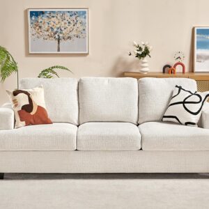 papababe Sofa, 3 Seater Modern Couches with Extra Deep Seats, 89 Inch Wide Comfy Couches for Living Room, Bedroom and Office (Chenille, Beige)