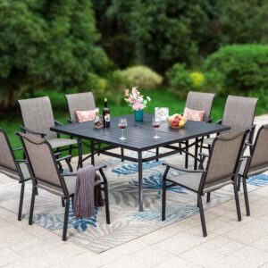 Sophia & William Patio Dining Set 9 Pieces, 8 Quick Dry Textilene Chairs and 1 Large Square Outdoor Dining Table, Durable All-Weather Patio Furniture for Lawn, Park, and Courtyard Support 350lbs