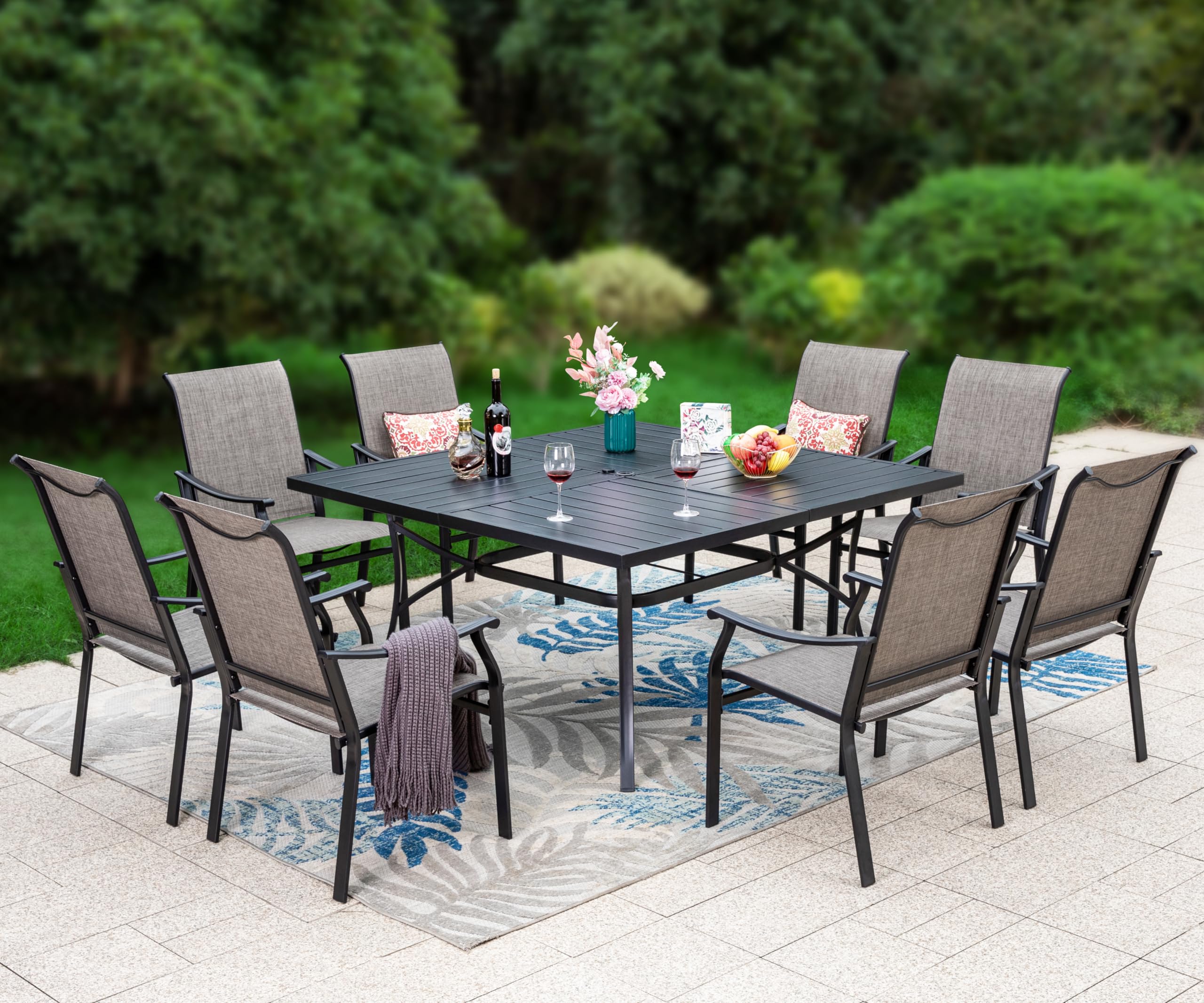 Sophia & William Patio Dining Set 9 Pieces, 8 Quick Dry Textilene Chairs and 1 Large Square Outdoor Dining Table, Durable All-Weather Patio Furniture for Lawn, Park, and Courtyard Support 350lbs