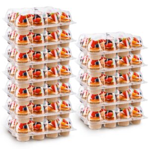 nplux 12 count cupcake containers 12 pack cupcake holders with detachable tall dome lids clear plastic stackable cupcake boxes for 144 cupcakes, bpa free, standard size