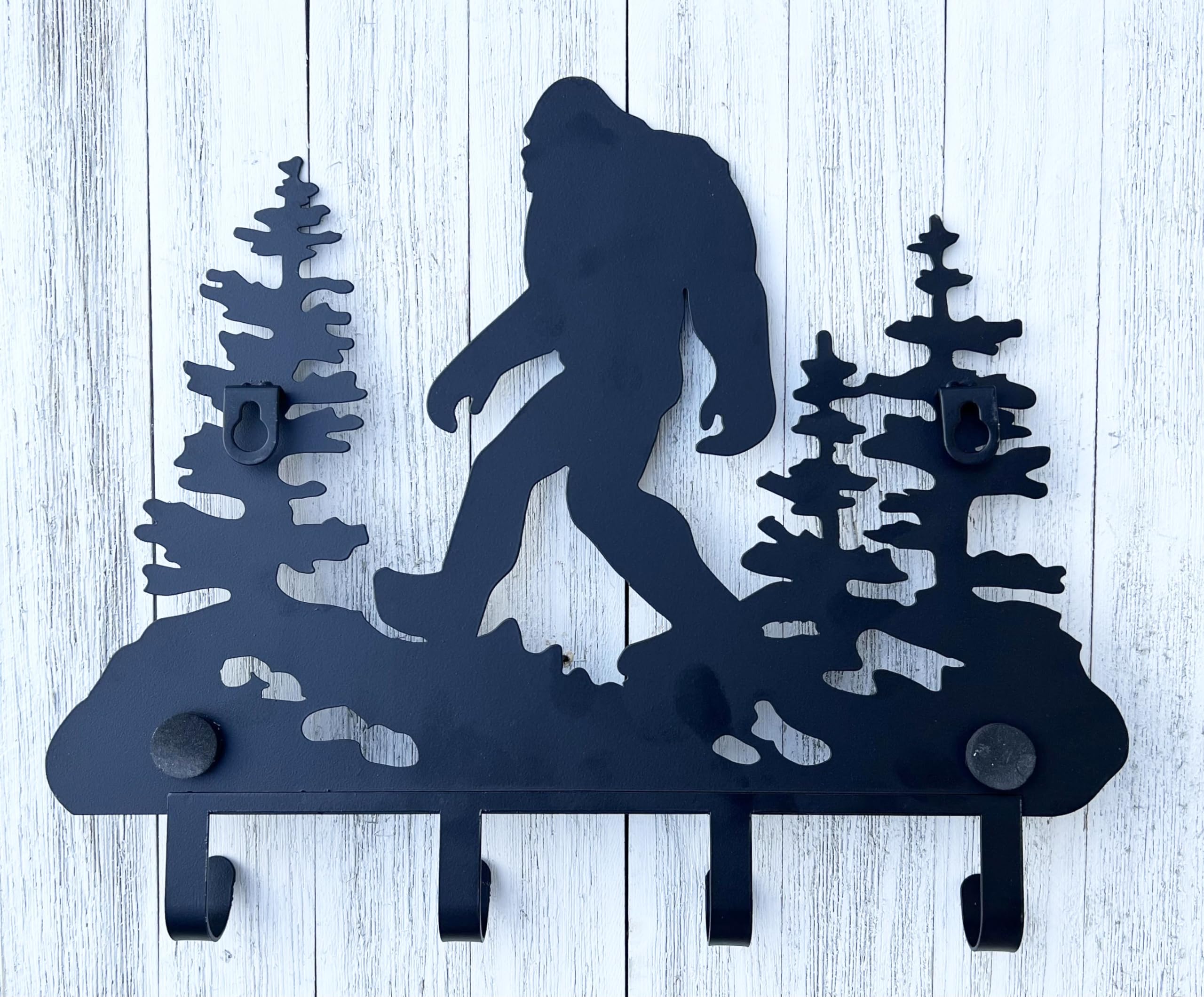 Top Brass Bigfoot Sasquatch Metal Wall Hooks - 4 Strong Hooks for Keys, Caps, Jackets, Bags - Rustic Cabin, Lodge, Mountain Art Decor