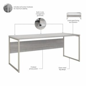 Pemberly Row 72W x 30D Computer Table Desk in Platinum Gray - Engineered Wood